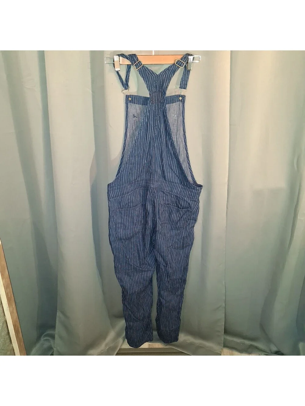 American Eagle Medium Blue Pinstripe Denim Overalls
